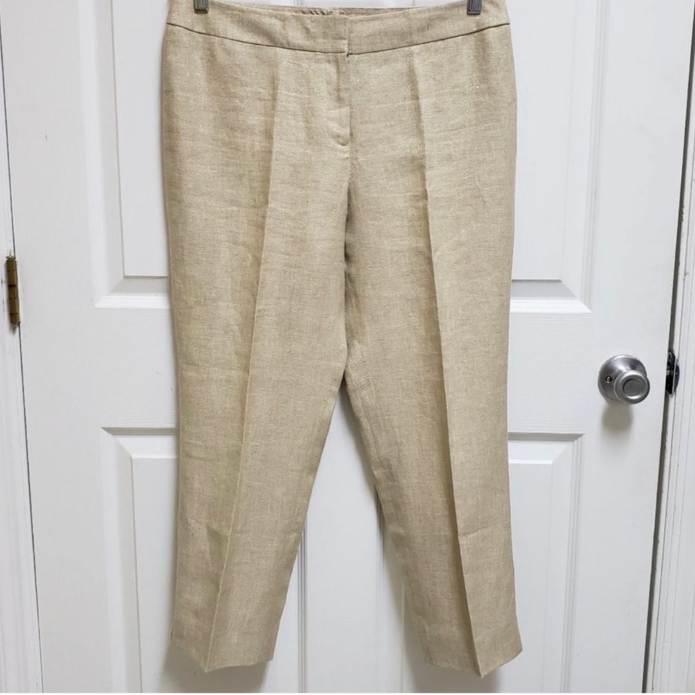 Talbots Signature Linen Blend Pants Oatmeal Beige Metallic